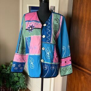 𝅺Indigo Moon Pastel Collarless Jacket‎ Moon Print